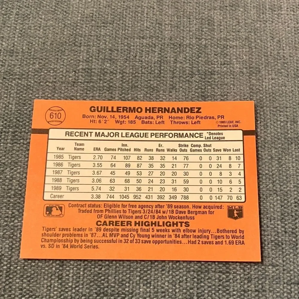 1990 Donruss Detroit Tigers Baseball Card Trading Card